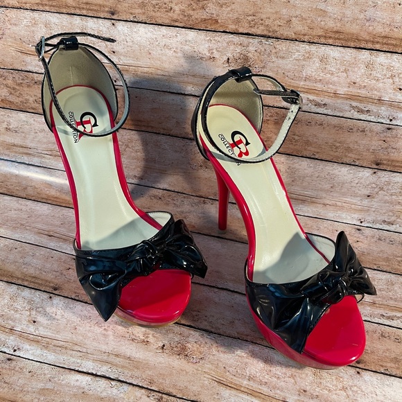 CR Collection Red and Black Bowtie Stilettos - Picture 6 of 9
